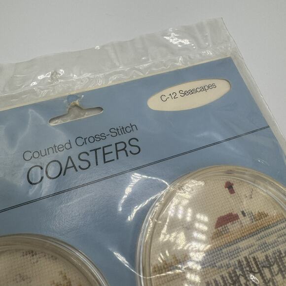 Fond Memories 4 SEASCAPES Counted Cross Stitch Acrylic Coasters C-12 Kit - Picture 3 of 6